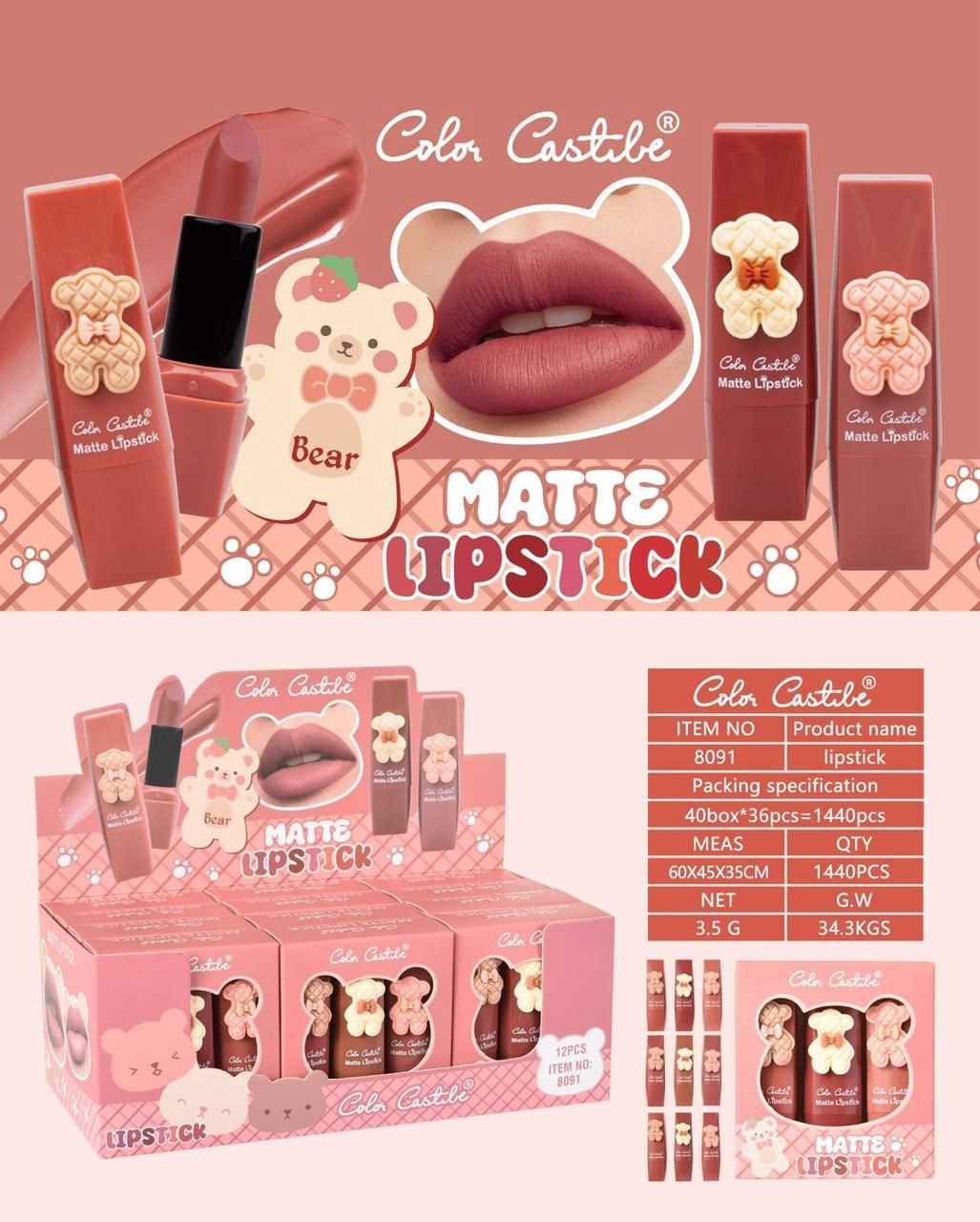Color Castle Pack Of 3 Bear Shape Matte Lipstick