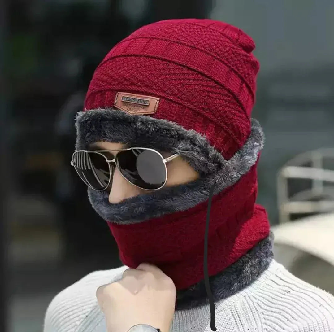 Winter Wool Cap with Neck Warmer